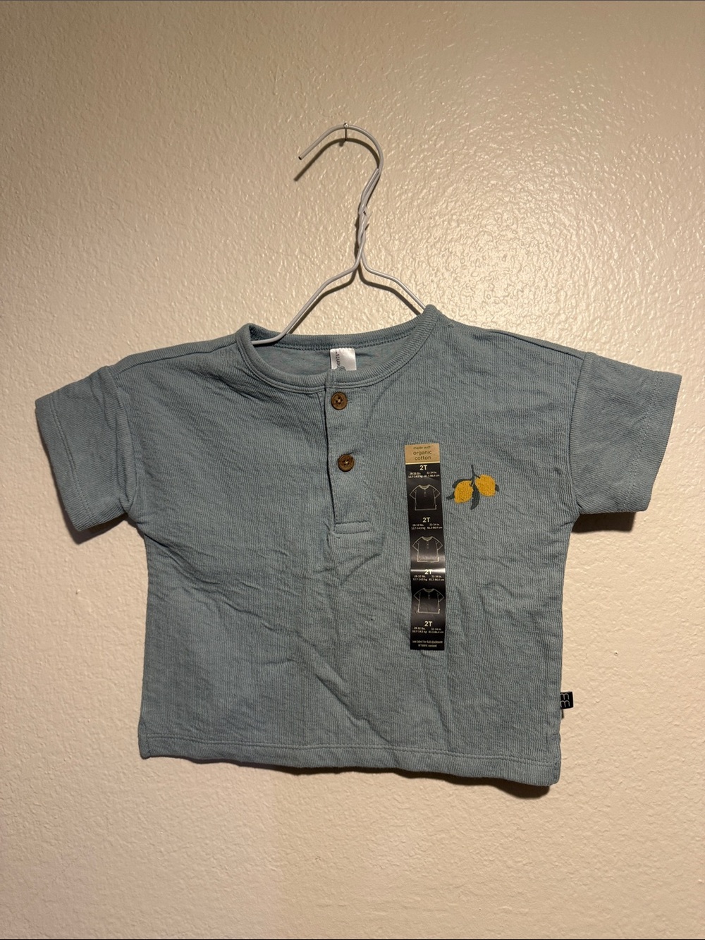 Light Blue Baby/Toddler Short-Sleeve Henley Top with Lemon Embroidery